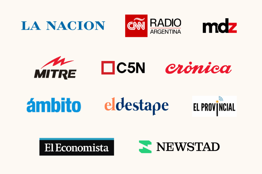 Logos de medios en los que apareció el abogado penalista Nicolás Mendive: La Nación, Infobae, C5N, El Destape y otros.